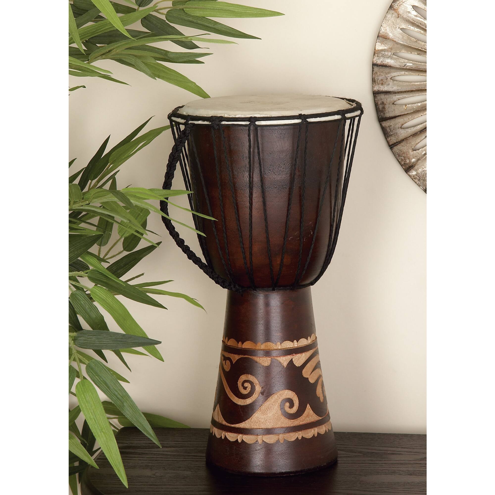 16" Brown Mahogany Drum Sculpture